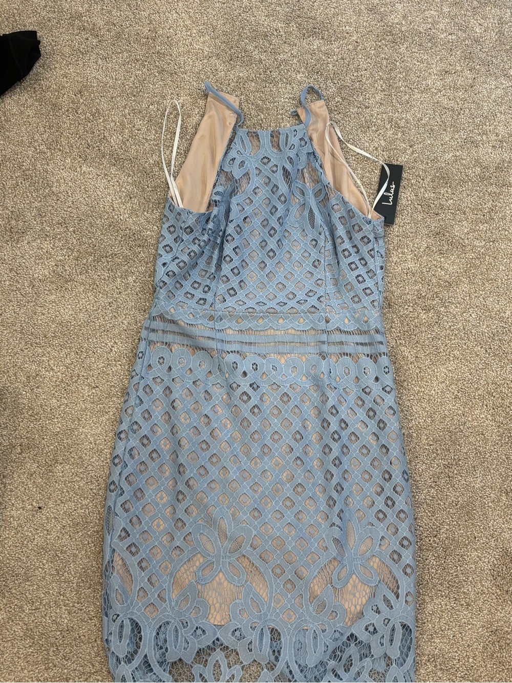 Lulu's Dusty Blue Lace Midi Dress